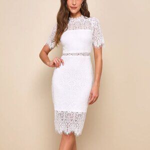 Lulu's Remarkable White Sheer Lace Short Sleeve Mini Dress